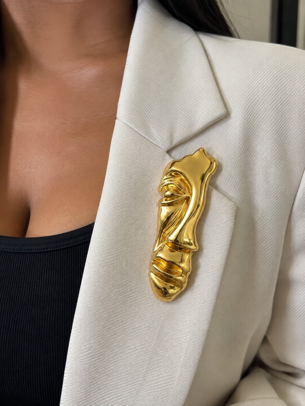 Gold Abstract Face Brooch - Women Jewelry